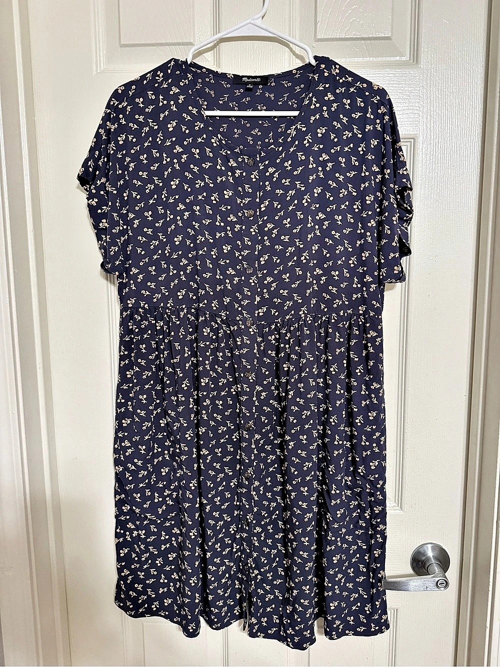 Madewell Button-Front Mini Dress in Floral Blue & Yellow Medium